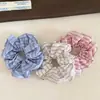 Goma para el pelo tipo scrunchie de tela a rayas azules y blancas estilo coreano, Accesorio para el cabello refrescante y versátil para niñas, Adecuado para coletas y moños