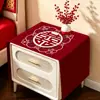Funda para mesita de noche de dormitorio de boda, roja y festiva, a prueba de polvo, con caracteres chinos de buena suerte, para decoración de boda y montaje de mesa