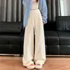 Pantalones de punto anchos con botones y flecos para mujer, otoño e invierno, de cintura alta, fluidos, casuales de pierna recta