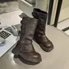 Botas de couro de cano alto para meninas, estilo outono e inverno, botas Martin forradas com fleece, botas de equitação infantis, botas de algodão de camada dupla antiderrapantes, botas únicas pretas