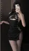Sexy uniforme cueca feminina de seda preta sedutora uniforme terno puro desejo emocional diversão pijama sexy exposto verão das mulheres