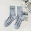 Calcetines Rayados para Mujer, Estilo Coreano, Lindo Diseño de Gato de Dibujos Animados, Calcetines de Media Pantorrilla, Versátiles, Sin Costuras, Calcetines Caídos