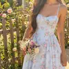 Vestido camisola con estampado floral estilo francés, vestido midi de hadas sin tirantes que ciñe la cintura y con bajo amplio para vacaciones, venta al por mayor transfronteriza