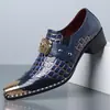 Zapatos de Cuero Personalizados Transfronterizos para Hombre, Talla Grande, Estilo de Negocios, Punta Metálica Puntiaguda, Patrón de Cocodrilo, Mocasines de Tacón Grueso, Zapatos de Cuero de Moda para Hombre