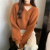 Suéter de Punto con Mangas de Linterna, 24 Otoño/Invierno para Mujer de Color Sólido Nicho Cuello en V Manga Larga, Suéter de Manga de Linterna para Mujer