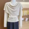 Lindo Ootd de Outono: Conjunto Completo Estilo Coreano de Suéter de Gola Alta Camada com um Top Cachecol Conjunto de Duas Peças
