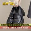 Zapatos de Cuero Retro Estilo Británico para Mujer Primavera 2025 Nuevos Zapatos de Tacón Alto de Suela Gruesa Franceses de una Capa Mocasines Slip-on