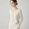 Cárdigan de Cachemira Suave Estilo Coreano para Mujer, Suéter Exterior de Ganchillo Calado con Cuello en V, Chaqueta Superior Elegante que Reduce la Edad