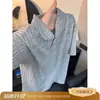 Camiseta masculina estilo americano com gola polo texturizada de manga curta, novo modelo de verão, design solto, camisa de meia-manga lisa de peso pesado