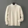 Suéter de Lana Pura Nuevo Otoño/Invierno Baicai Rong para Hombre de Cuello Semi Alto Tejido de Punto Simple Casual de Negocios Camiseta Base de Punto