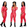D9191 Amazon Quente Moda Casual Feminina Europeia e Americana Cor Sólida Alta Elasticidade Macacão de Couro (cinto incluído)