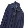 Estilo europeu e americano feminino primavera novo francês elegante para o trabalho cadarço laço manga longa gola alta Camisa jeans