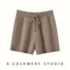 Shorts de tricô de cashmere feminino, novo estilo outono e inverno, cintura elástica, simples e versátil, confortável, macio e amigo da pele, calças de três quartos