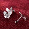 Aretes de doble mariposa de plata esterlina S999 para mujer, pequeños de tornillo para cartílago, con cierre de hebilla, joyería de plata al por mayor