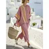 Traje Casual Holgado a Rayas Estilo Europeo y Americano Nuevo 2026 para Mujer, Conjunto de Dos Piezas con Top de Manga Media Bloque de Color y Pantalones de Pierna Ancha para Primavera y Verano