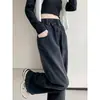 Jeans Reto Casual de Perna Larga Estilo Simples para Mulheres, Tamanho Plus, Outono e Inverno, Cintura Elástica, Calças de Perna Larga Emagrecedoras