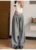 Pantalones de chándal anchos rectos relajados azul marino nuevos para mujer, Primavera y Otoño 2026, Pantalones deportivos retro americanos para levantar glúteos