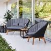 Sofá de Exterior Estilo Nórdico Madera de Fresno Simple Exterior Balcón Jardín Patio Sofá Pequeño Silla Sofá de Ratán con Cinta