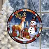 Muñeco de Nieve de Navidad Reno Vidrio Vitral Adorno Colgante Decoración Colgante de Vidrio para el Hogar Decoración de Ventana Jardín Atrapasoles