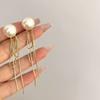 Nuevos pendientes largos de borlas de algodón y perlas de estilo ins, dos piezas, ligeros, de lujo, con aguja de plata de nicho para mujer, venta al por mayor