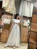 Saia Longa Cintura Alta Design Folha de Lótus Fresca e Delicada Emagrecimento Vestido Branco Fada Verão Nova Saia Temperamento