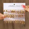 Pendientes de Venta Caliente Transfronterizos Europeos y Americanos, Juego de Pendientes Metálicos Cuadrados Geométricos en Forma de Corazón, Joyería de Perlas de Imitación para Mujeres al por Mayor