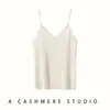 Camisola sin mangas de cachemira de una sola hebra calibre 12 para mujer, escote en V de encaje, tirantes finos, para usar en capas, Nueva llegada Otoño/Invierno