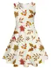 Vestido Casual Sem Mangas Estilo Pastoral Folhas de Bordo de Outono e Folhas Caídas Impressão Digital 3D Europeu e Americano Transfronteiriço para Meninas Pequenas Frescas