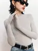 Camiseta base de punto color verde aguacate estilo francés de cuello medio alto para mujer, otoño e invierno, elegante, adelgazante, suave y acogedora