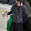 Conjunto de primavera y otoño para niña, sudadera de dos piezas de imitación a rayas y pantalones de pierna ancha, conjunto de otoño de dos piezas elegante y moderno