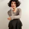 Suéter de cashmere macio de alta qualidade pronto para usar para mulheres, nova coleção outono e inverno, gola colorida como doce, camada base de malha da moda