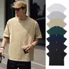 Camiseta de Manga Corta de Algodón Puro de Peso Pesado 320g, Cuello Redondo Holgado, Estilo Moderno para Hombre, Disponible en Blanco, Negro y Azul Marino
