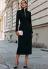 Ropa transfronteriza europea y americana para mujer: Vestido de cuello mao, manga larga, entallado en la cintura, de longitud media, elegante y ajustado, vestido de fiesta bodycon