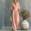 Mono cruzado de mujer europeo y americano 2026, nuevo mono de mujer elegante de verano con fruncido en la cintura y escote en V, elegante, en blanco