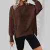 2026 Ropa de mujer transfronteriza europea y americana Amazon otoño e invierno nueva sudadera casual suelta versátil de cuello redondo y manga larga con abertura