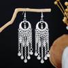 Pendientes Miao Étnicos de Borla Larga Estilo Nuevo, Pendientes Exagerados de Declaración de Moda Estilo Étnico de Plata Miao de Lujo Ligero