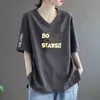Top Casual Holgado Adelgazante de Manga Corta con Cuello en V para Mujer de Tallas Grandes con Diseño Estampado Único para Comercio Exterior Transfronterizo