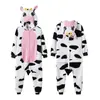 Pijama de una pieza con estampado de animales de dibujos animados para Halloween, color rosa, traje de actuación de vaca, ropa para parejas y familias