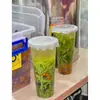 Copa Fría de Camarones Bebida Fría Espesa Desechable Pandan Café Limón Té de Leche Plástico Para Llevar Con Tapa Papel a Prueba de Fugas