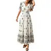 Vestido Europeo y Bohemio de Manga Corta para Mujer Verano 2026 Nueva Moda Cuello en V Fluido Vestido de Playa