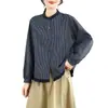 Foto Real da Nova Camisa Simples de Outono 2025, Estilo Literário, Tamanho Grande, Retrô, Manga Longa, Gola Redonda, Estilo Coreano, Top para Mulheres