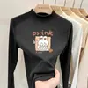 Ropa interior térmica para niñas: Colección Otoño/Invierno 2026, cuello semi-alto, camiseta de manga larga cepillada, top térmico de forro polar para niños