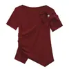 2024 Verano Nueva Moda Camiseta Irregular Diseño para Mujer Top Occidental Ajustado Manga Corta Camiseta Trendy