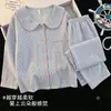 Conjunto de Pijama Feminino Primavera e Outono Manga Longa Calça Longa Gola Boneca Fofa Estilo Princesa Petite Romântico Estudante Dormitório Roupas de Casa