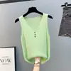 Camisola de Seda de Hielo para Mujer, Ropa Interior, Camisa Base, Estilo Pequeño Fragante de Moda, Suéter de Punto sin Mangas con Botones, Top de Verano
