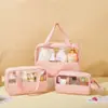 Bolsa de Cosméticos Cosida, Gran Capacidad, Bolsa de Tocador Impermeable Semi-Transparente de PVC, Bolsa de Almacenamiento Portátil de Viaje de PU, Multifuncional