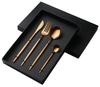 Juego de Cubiertos Portugueses de Acero Inoxidable de Cuatro Piezas, Juego Completo de Cuchillo para Filete Dorado Transfronterizo, Tenedor, Cuchara, Juego Dorado