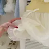 Vestido de Verano para Niña con Encaje Amarillo, Vestido de Princesa Estilo Ballet Súper de Hada, Elegante y Lindo Vestido de Encaje de Princesa