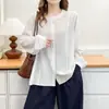 EspecialNuevo Otoño Talla Grande Simple Color Sólido Corte Tridimensional Adorno de Volantes Camisa de Manga Larga Top 0815