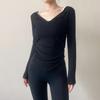 Top esportivo slim com decote em V feminino 2025 nova camiseta de ioga para pilates outono slim manga comprida top base camisa